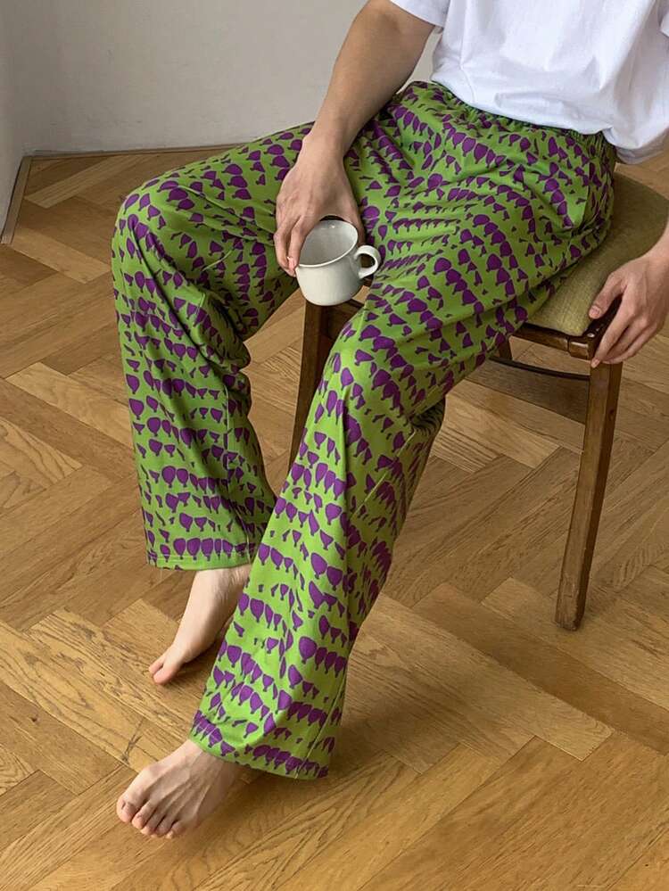 Men's Floral Print Elastic Waist Lounge Pants, Spring/Summer