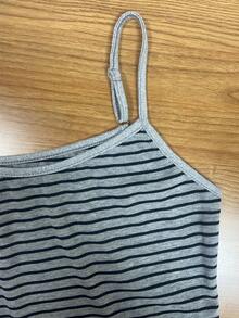 Glimmora 休闲无袖条纹背心，夏季日常穿着 - 灰色 - 查看 4