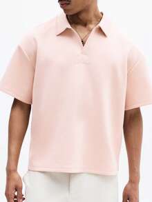 SUMWON Men's Box Fit Embroidered Polo Shirt Short Sleeve Collared Summer Casual Classic Boxy Cut Top - Apricot - View 5