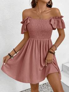 SHEIN Frenchy 女士纯色简约A字裙，日常穿着 - 藕粉色 - 查看 6