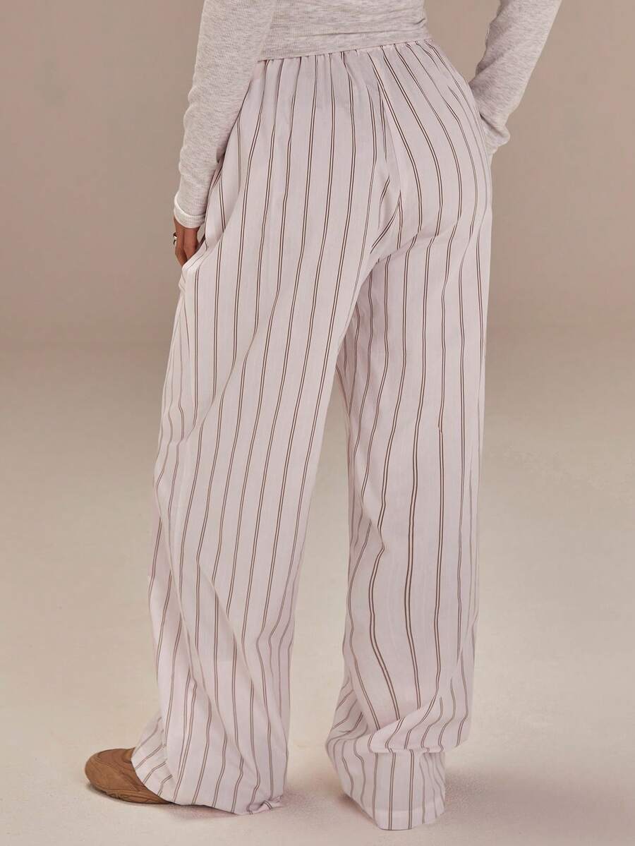 Athîral 女士条纹宽松休闲直筒裤，日常百搭 - 彩色 - 查看 1