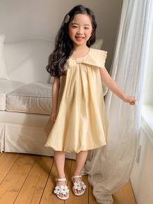DAZY Young Girl Summer Minimalist Bubble Hem Sleeveless Dress - Apricot - View 6