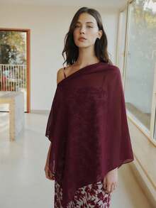 Nöista Draped Sheer Fashion Slant Shoulder Chiffon Shawl Blouse - Burgundy - View 4