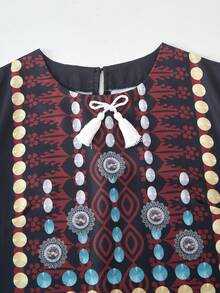 Bata elegante y tradicional de línea A con decoración de flecos para adolescentes - Negro - Ver 7