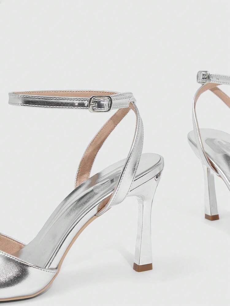 CUCCOO SZL Women Shoes Spring And Summer New Silver One Piece Peep Toe Ankle Strap Women's High Heel Sandals Fashion Comfortable Versatile Sexy Party Women's Sandals Peep Toe Sandals
