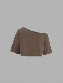 Sweetra 3pcs/Set Kaos Lengan Pendek Bahu Asimetris Longgar Warna Putih, Abu-abu, Hitam - MultiWarna - View 3