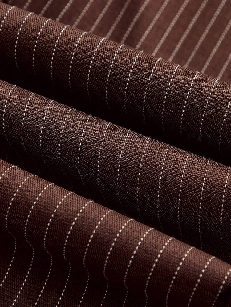 SHEIN Maija Graphic Brown Striped Women's Suit Set, Bustier Crop Top, High Waist Wide Leg Pants Wedding Guest Dress For Women Strapless Top Women's Pinstripe Pants And Top Brown Two Pieces Set Women Women's Elegant Chocolate Brown Set Strapless Top And Pants Set Striped Pants Set Elegant Two Pieces Set Chocolate Brown Top Valentine's Day Spring To Summer