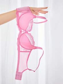 LUVLETTE Woman Lingerie Pink Full Coverage Support&Breathable Underwire Sexy Unlined Sheer Minimizer Lace Bra - Pink - View 10