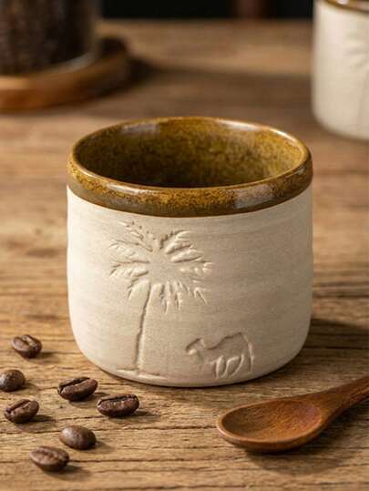 كوب قهوة بتصميم جمل وشجرة نخيل - كوب سيراميك بموضوع الصحراء ل- القهوة العربية (الغاوة)، هدية مثالية لشهر رمضان والتجمعات العائلية (120مل/250مل/310مل)