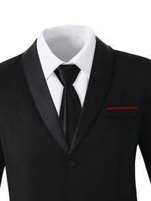 SHEIN 三件套黑色西装套装：长袖外套+无袖马甲+长裤，休闲简约风格，适合日常穿着，青少年及年轻男孩，也适合钢琴/小提琴演奏会、婚礼、毕业典礼、正式场合、绅士着装、生日派对、晚宴、演出、招待会、婚礼季、春季礼物、情人节男孩派对西装等场合。 - 黑色 - 查看 8