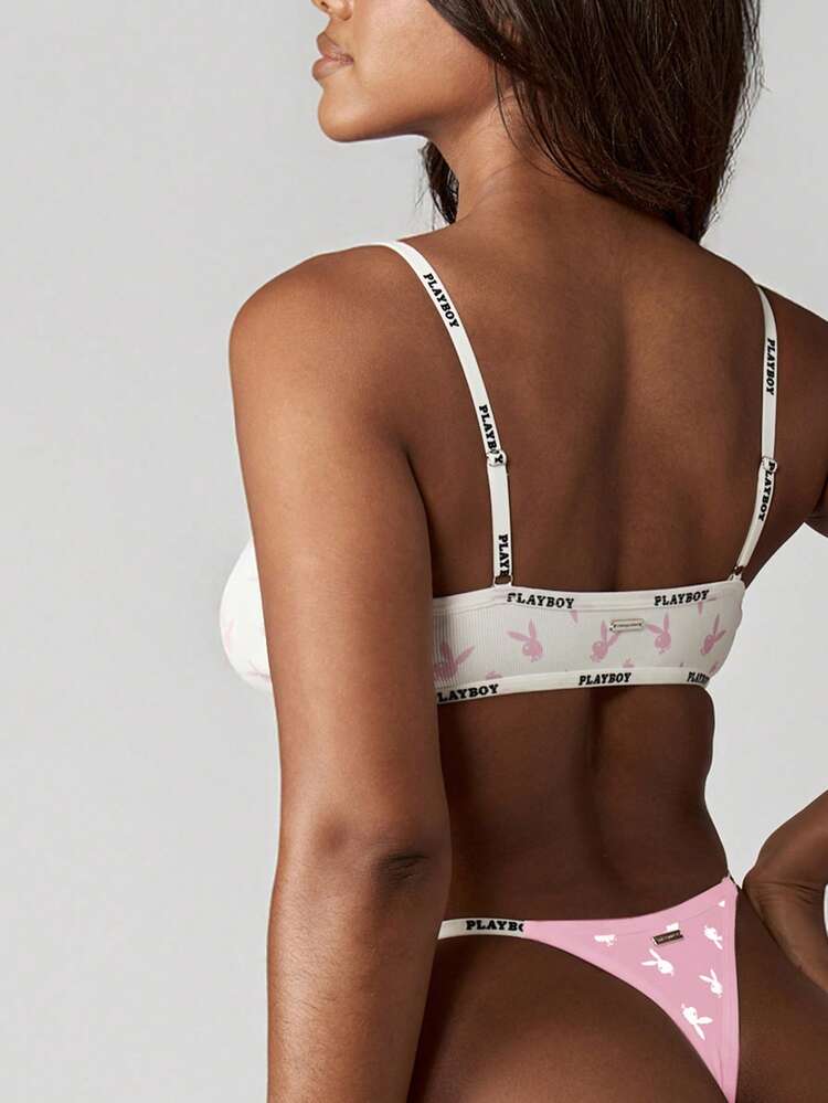 Missguided x Playboy Bunny Print Thong Underwear With Logo Waistband Intimate Apparel Comfort Fit