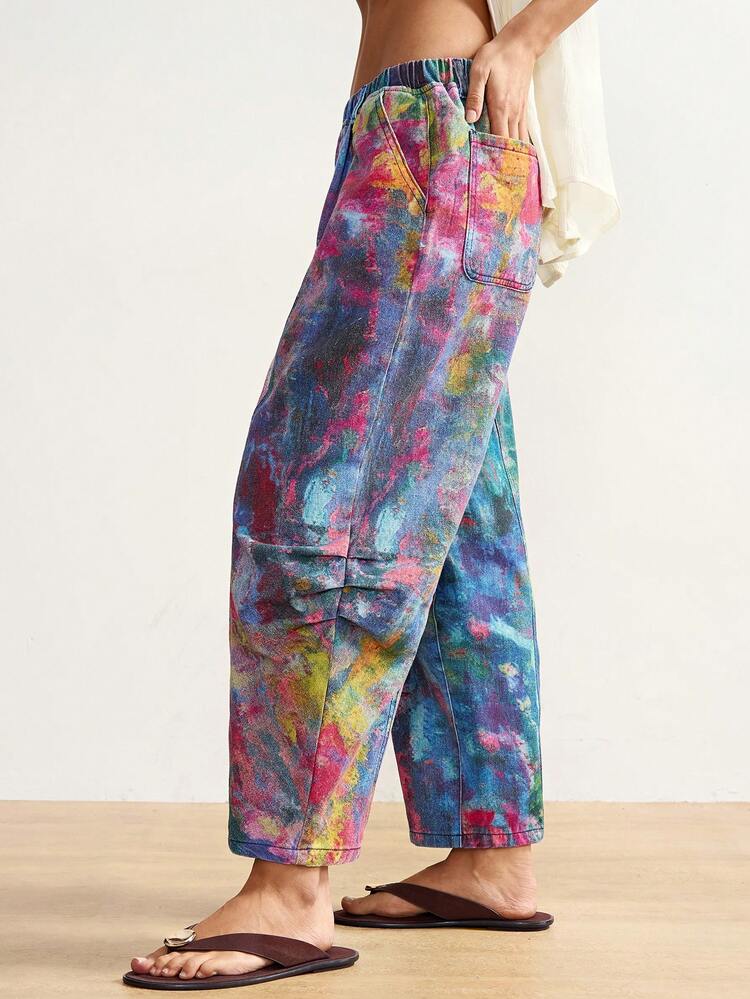 SHEIN BohoFeels Jeans casuales de talle bajo y corte holgado con estampado colorido de graffiti, estilo bohemio Y2K, para mujeres, ideales para festivales de música, verano y primavera, vacaciones de verano en la playa - Multicolor - Añade 5