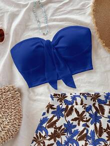 Soleia 两件套女士纯色抹胸上衣和印花短裤套装 - 彩色 - 查看 9