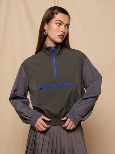 COUREZ Lightweigth Colourblock Overhead Jacket /Y2K Spring Clothes For Women Street Streetwear Going Out Outfits Casual Sporty Summer Jackets