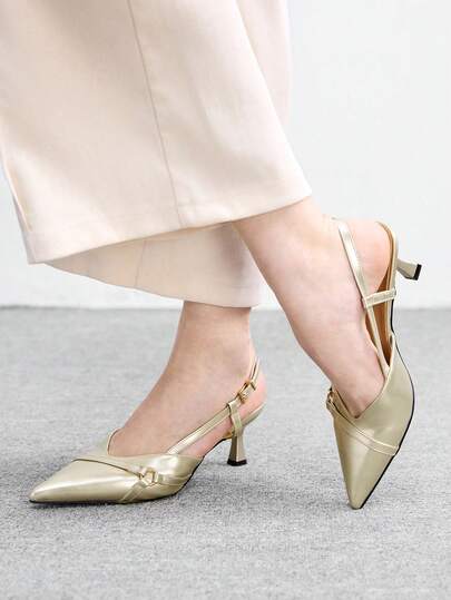 CUCCOO BIZCHIC Women's Pointed Toe Buckle Strap Decor High Heel Pumps