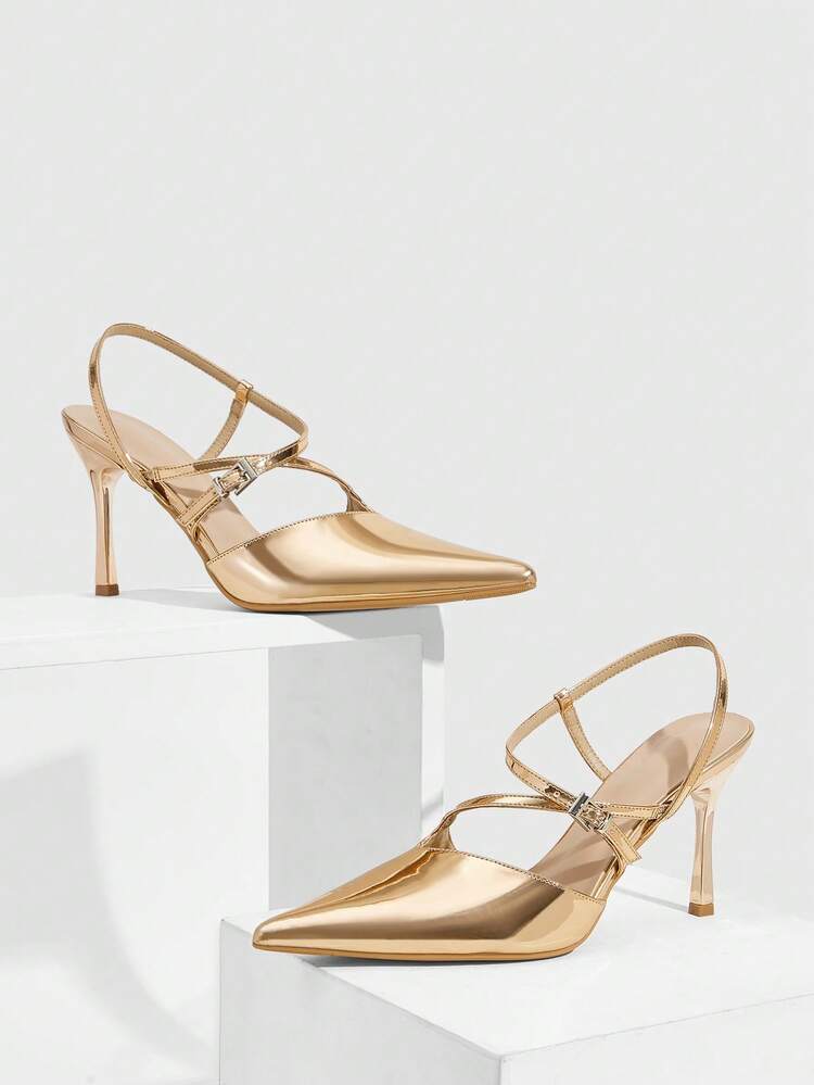 CUCCOO SZL Women Shoes Sexy Fashion Pointed Women Stiletto One-Word Belt Buckle Sexy Banquet Party Night Club Women's High Heel Shoes Empty Shoes