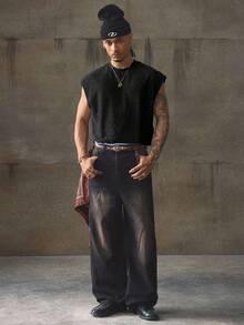AXEPEAK Men's Crew Neck Solid Color Casual Versatile Everyday Tank Top - Black - View 5
