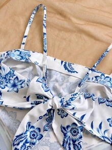 Soleia Bộ đồ nữ gồm áo hai dây và quần short in hoa, kiểu dáng bất đối xứng, thích hợp mặc thường ngày. - Nhiều màu - Xem 8