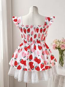 Sweetra Áo kiểu tay ngắn dáng suông in hình dâu tây dễ thương dành cho bé gái cỡ lớn, tôn dáng cho mặc hàng ngày, đi chơi và nghỉ mát, mùa hè. - Hồng - Xem 2