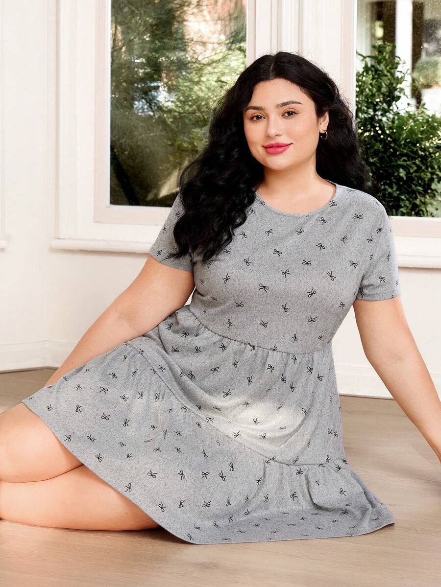 Solflare Đầm nữ cỡ lớn in hình bướm, cổ tròn, tay ngắn, viền bèo nhún, kiểu dáng thường ngày. - Nhiều màu - Xem 1