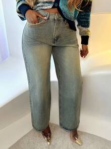 Mariisbox Slant Pocket Wide Leg Jeans,Baggy Jeans - Light Wash - View 4