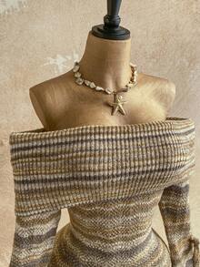 Soleia Women's Minimalist Off-Shoulder Knit Jumpsuit, Everyday Wear - Multicolor - View 3