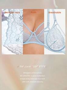 LUVLETTE Plus Woman Blue Lingerie Full Coverage Side Support&Breathable Underwire Sexy Unlined Lace & Mesh Sheer Minimizer Bra - Blue - View 8