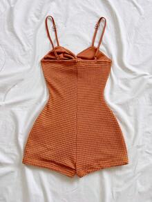 Soleia Women's Summer Vacation Solid Color Twist Strap Jumpsuit - Brown - View 2