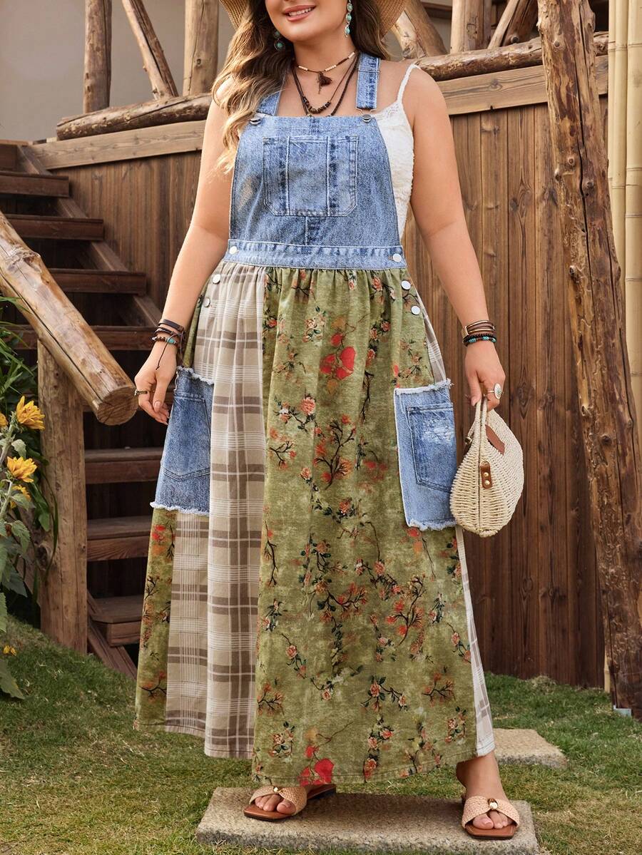 EMERY ROSE Đầm denim in họa tiết thường ngày dành cho nữ cỡ lớn - Nhiều màu - Xem 1