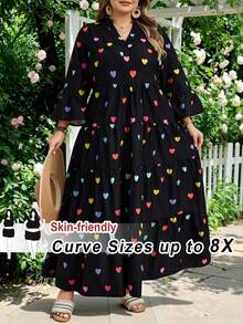 SHEIN CURVE+ Plus Size Women Floral Print Flared Sleeve Loose Vacation Dresssummer/Country/Beach Vacation Outfits/Beach Outfits/Beach Wear - Multicolor - View 1