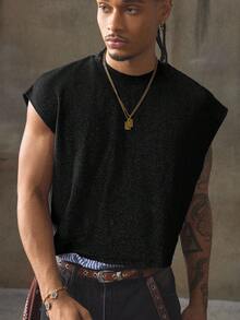 AXEPEAK Men's Crew Neck Solid Color Casual Versatile Everyday Tank Top - Black - View 6