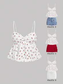 SHEIN MOD Women's Casual Cute Cherry Print Camisole Top, Summer,
Cute Cherry Pattern White Cami Top For Women Sleeveless Sweetheart Neck Summer Tank Top, Babydoll Tops, Tops Cute, Summer Top, Flower Top - Red and White - View 2