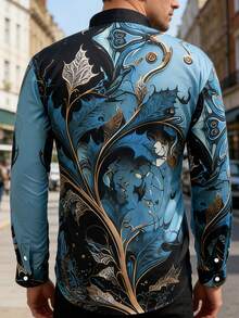 Manfinity AFTRDRK Men's Retro Floral Patterns Print Long Sleeve Shirt For Spring And Fall, Casual Comfy Shirt As Gift - Multicolor - View 2