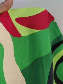 Maweii Mint Green,Autumn,Boho,Vacation,Holiday Plus-Size Women's Two-Piece Set,One Shoulder Asymmetrical Hem Top & Loose Long Pants,Tropical Print Outfit - Multicolor - View 6