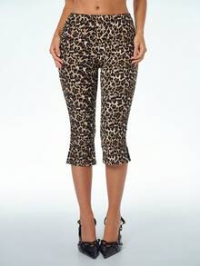 SHEIN ICON 2026 New Arrive Women's Y2k Casual Leopard Print Capri Pants For Summer,Going Out Outfits ,Cheetah Print Bottom Carnival Women,Spring/Summer Leopard Pants - Multicolor - View 2