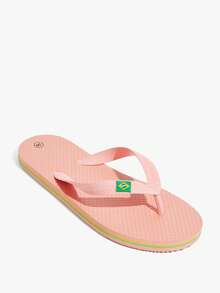 Color Matching Printed Flat-Bottomed Beach Flip-Flops, Suitable For Indoor And Outdoor Wear, Beach T-Slippers, Light And Comfortable, Non-Slip, Suitable For Outdoor Walking, Street Fashion, Multi-Functional Flat-Bottomed Slippers, Suitable For Indoor And Outdoor Wear, Tropical Style In Vacation Season, Solid Color Design, Suitable For Spring And Summer, Back-To-School Season Beach Outfit Flip Flops - Naked pink - View 2