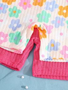 Young Girls Comfy Back To School Home Floral Jumpsuit /Set - Hot Pink - View 5