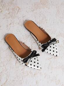 Enchnt Fall/Winter Pointed Toe Women Small Delicate Bow Flat Sandals, 2025 New Spring & Summer Fashionable Flats, Comfortable Casual Versatile,Mule - Black and White - View 5