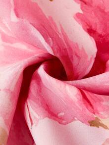 Ellevyn Romantic Elegant Waist Tie Rose Print Pleated Dress - Pink - View 4