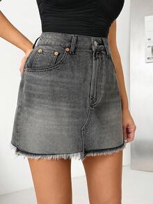 SHEIN High Waist Mini Vintage Grey Denim Skirt - Grey - View 6