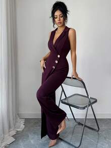 Elenzga Quần len liền thân thanh lịch mùa hè dành cho nữ - Màu đỏ tím - Xem 3