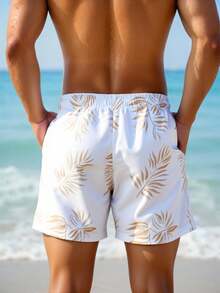 Zalmeno Quần short đi biển nam cạp chun, có dây rút và túi, thích hợp cho mùa hè. - trắng - Xem 2