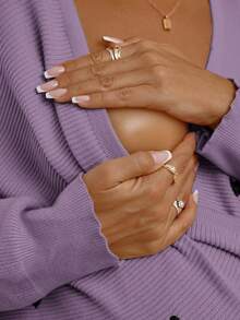 SHEIN Maternity Contrast Color Heart Print V-Neck Long Sleeve Sweater - Purple - View 5