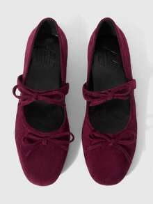 ROMWE Goth 女士时尚双蝴蝶结休闲平底鞋 - 酒紅色 - 查看 1