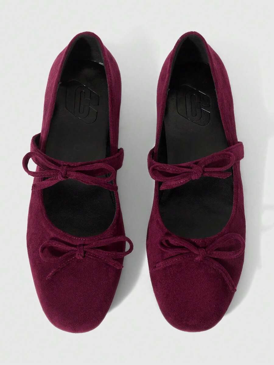 ROMWE Goth 女士时尚双蝴蝶结休闲平底鞋 - 酒紅色 - 查看 1