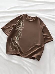 AXEPEAK Men's Simple Print Short Sleeve T-Shirt And Shorts Set - Coffee Brown - View 2