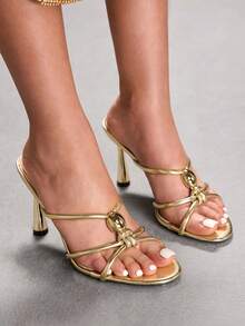 CUCCOO SZL Women's Fashionable Versatile Commute Gold Heeled Sandals Valentine's Day - Gold - View 1