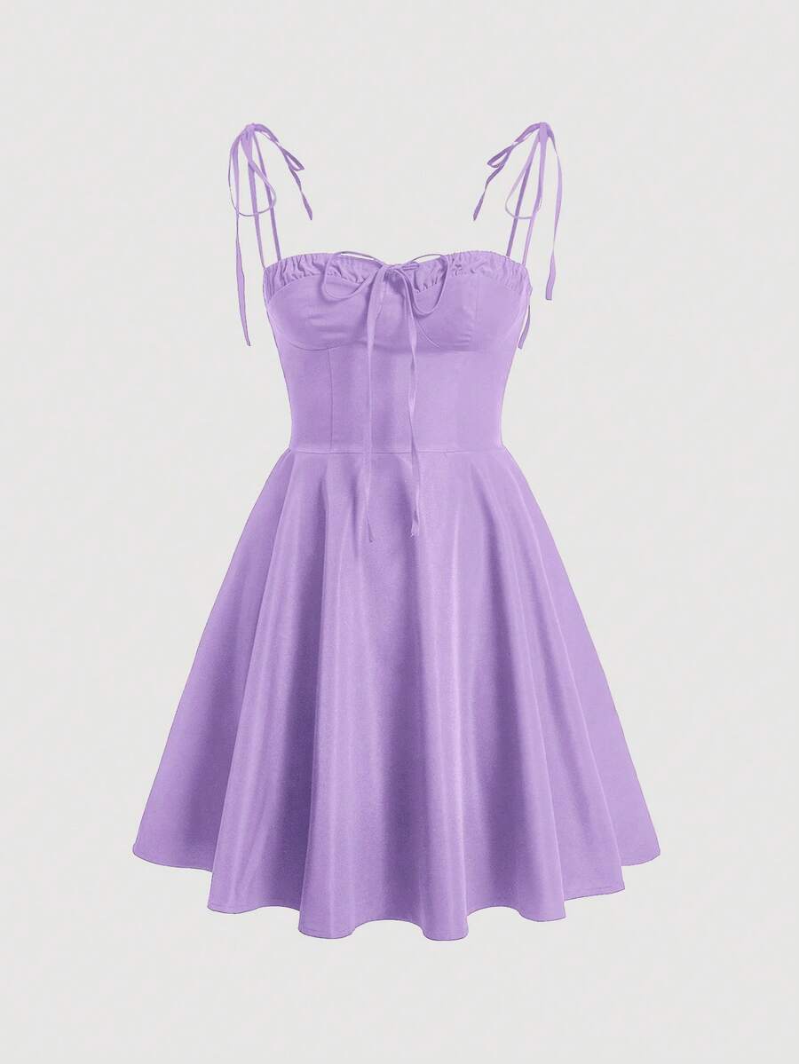 SHEIN MOD Robe cami à bretelles nouées de couleur unie - Prune - Voir 1