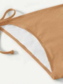 SHEIN Swim 女士纯色挂脖系带性感比基尼泳装套装，夏季沙滩 - 香檳色 - 查看 5