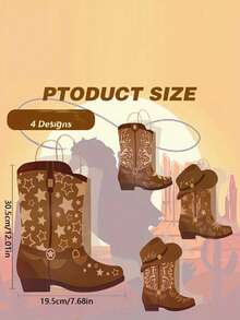 4/8/16 chiếc túi giấy Kraft hình ủng và mũ cao bồi miền Tây có tay cầm - Quà tặng theo chủ đề Rodeo cho sinh nhật, tiệc độc thân và trang trí miền Tây hoang dã, nhiều màu sắc, thiết kế tự làm theo chủ đề miền Tây, mũ cao bồi - Nhiều màu - Xem 3